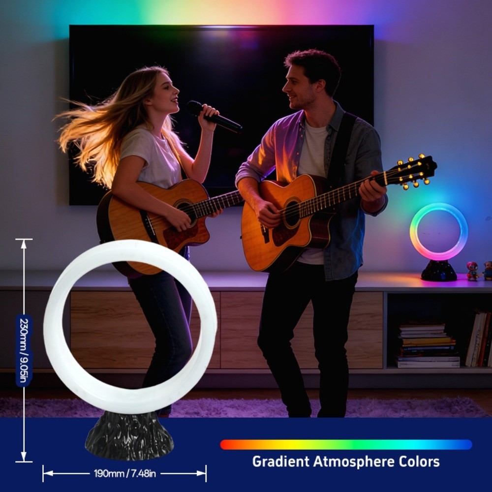 Rgb Desk Lamp Smart - โคมไฟตั้งโต๊ะอัจฉริยะ RGB เปลี่ยนสีได้ ดีไซน์วงกลม ประหยัดพลังงาน โคมไฟตั้งโต๊ะทรงวงแหวนทันสมัย