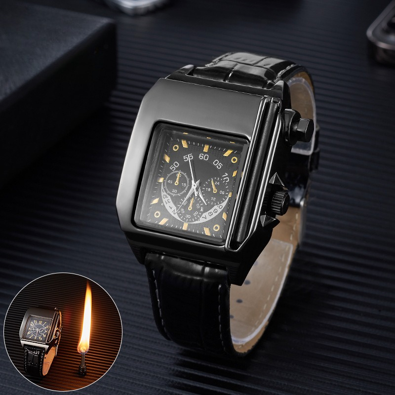 Electronics Gadgets For Gift - ไฟแช็คนาฬิกาอิเล็กทรอนิกส์โลหะ 10000 ครั้ง ดีไซน์แบบไม้ขีดไฟ ไฟแช็คน้ำมัน อุปกรณ์สูบบุหรี่