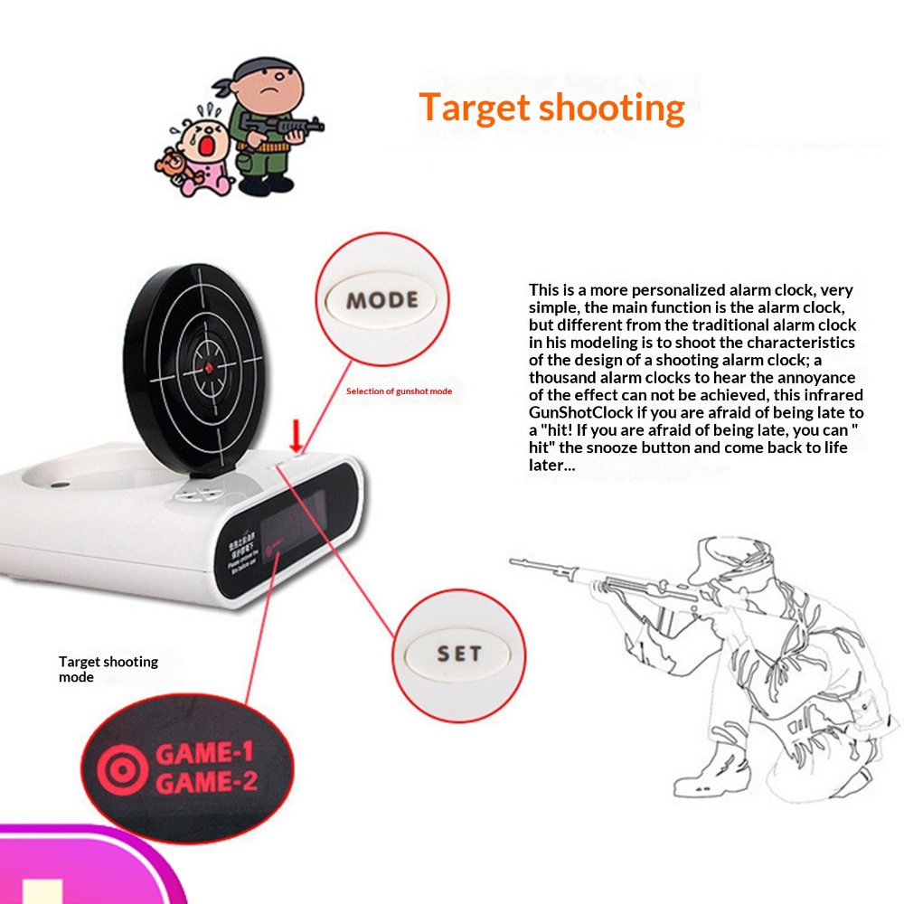 Electronics Gadgets For Gift - นาฬิกาตั้งโต๊ะอิเล็กทรอนิกส์ นาฬิกาปลุกดิจิตอล LED ดีไซน์สร้างสรรค์ ของเล่นยิงเลเซอร์เป้าหมาย สำหรับเด็ก