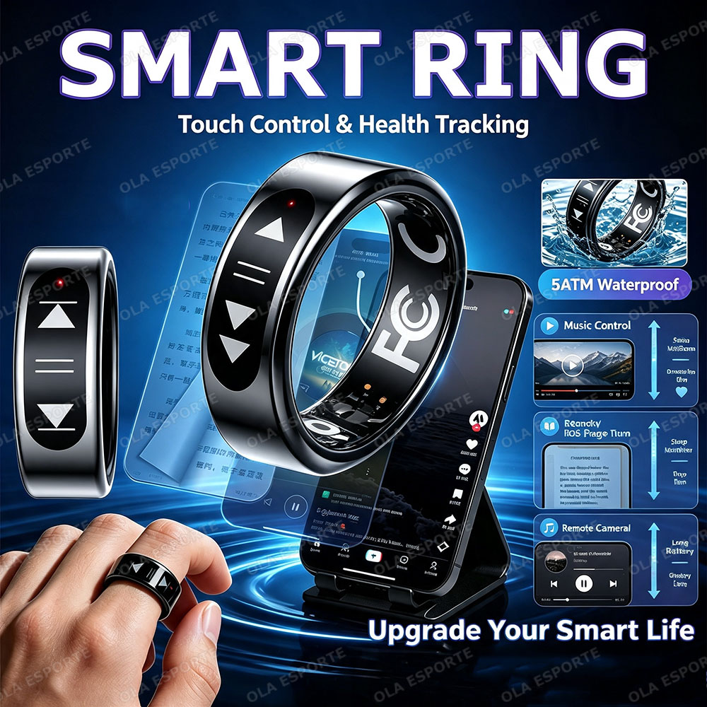 Smart Ring Health - แหวนอัจฉริยะควบคุมด้วยระบบสัมผัสใหม่ ควบคุมอีบุ๊ก/เพลง/วิดีโอเพื่อความบันเทิง ตรวจสอบสุขภาพ กันน้ำระดับ IP68 สำหรับผู้ชายและผู้หญิง