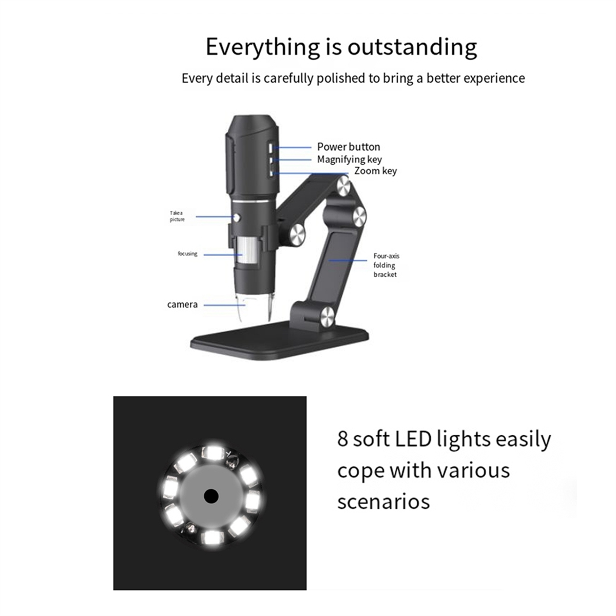 Usb Microscope Digital - A06K กล้องจุลทรรศน์ไร้สาย,WiFi USB กล้องจุลทรรศน์ดิจิตอลแบบใช้มือถือ,50 ถึง 1600x